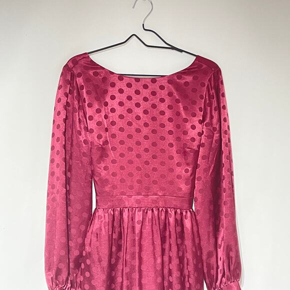 Modcloth Satin Dress Womens Medium Red Polka Dot Monochromatic Long Sleeves - Picture 11 of 14